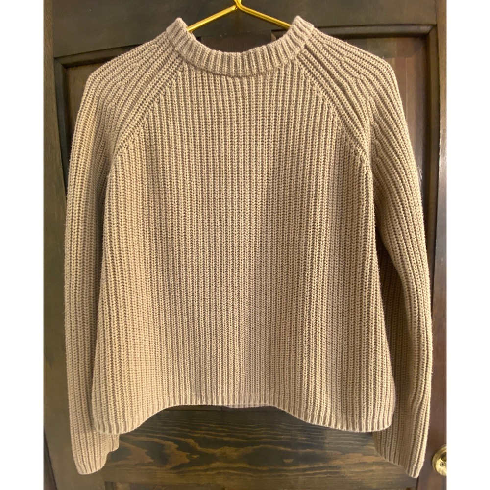 Quince Organic Cotton Fisherman Sweater Tan Camel‎ Ribbed Crewneck XS - Picture 2 of 7